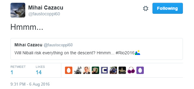 A riói mezőnyversenyen úgy tűnhetett, lejtmenetben Nibali eldönti...hát eldöntötte